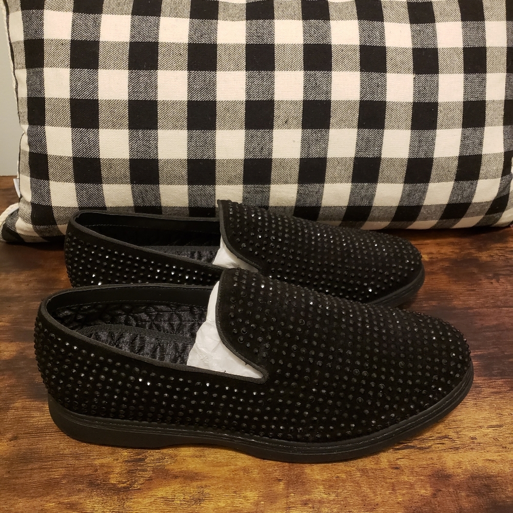 Men's black crystal embellished loafers